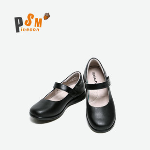 松果鞋匠香港校园女童皮鞋黑色经典款女学生鞋软底牛头层真皮校鞋