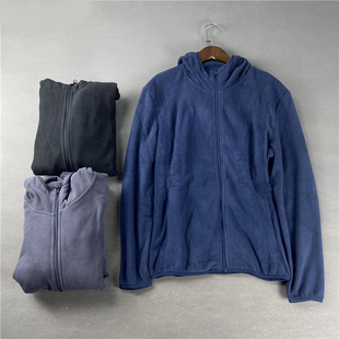 日单 外贸男装工厂尾货基础款秋冬摇粒绒连帽开衫卫衣抓绒外套潮