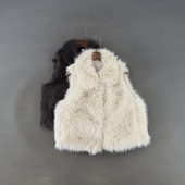 外贸女装 秋冬保暖仿貂绒长毛绒皮草上衣翻领马甲无袖 毛毛外套