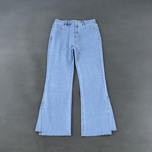 法国单 九分牛仔裤 DP259 显瘦微喇裤 女 柔软水洗棉弹高腰修身 原