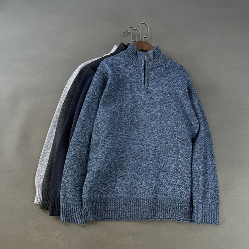 加绒半拉链立领针织衫毛衣外套男