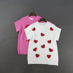 针织衫 美国单 甜美减龄毛巾绣套头圆领短袖 新款 毛衣上衣女潮 春季