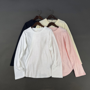 T恤打底衫 外贸女装 竹节棉纯色圆领长袖 薄款 上衣潮 试衣间跟单春季