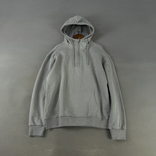 美国单 秋冬薄加绒宽松运动休闲半拉链套头连帽抓绒卫衣上衣男潮