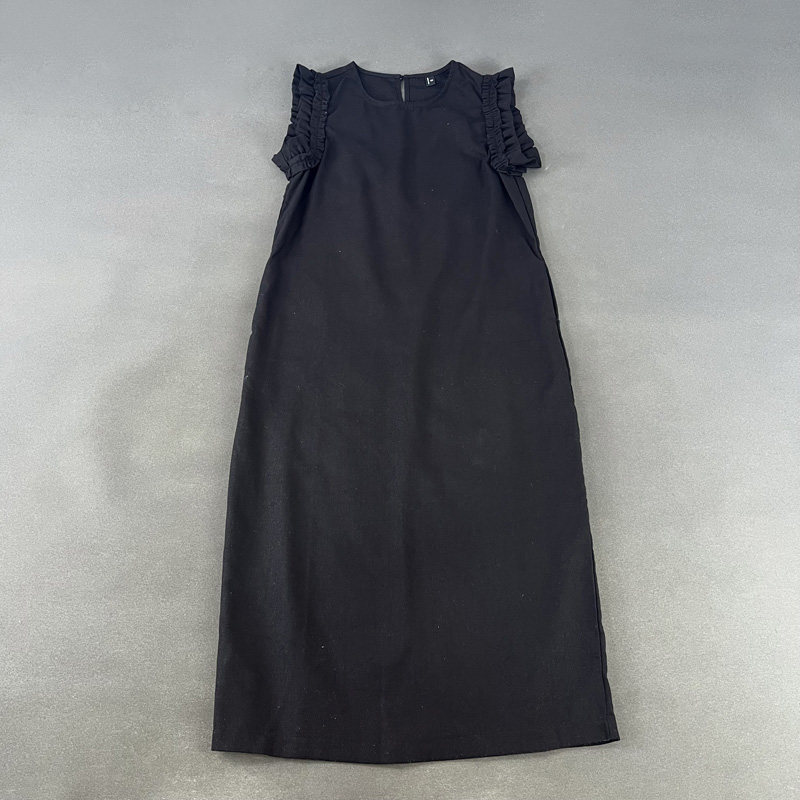 外贸女装夏季棉麻肌理中长款后开叉黑色圆领无袖连衣裙直筒背心裙,女装/女士精品,连衣裙,淘宝优惠券,粉丝福利购,淘宝优惠卷