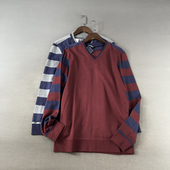 直筒休闲纯棉拼色条纹长袖 原 简约男士 春季 V领T恤打底上衣 美国单