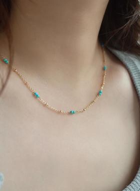 手工原创绿松石项链女轻奢小众设计叠戴锁骨链颈链高级冷淡风