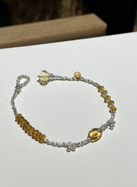 天然黄水晶手链女手工碎银子手串