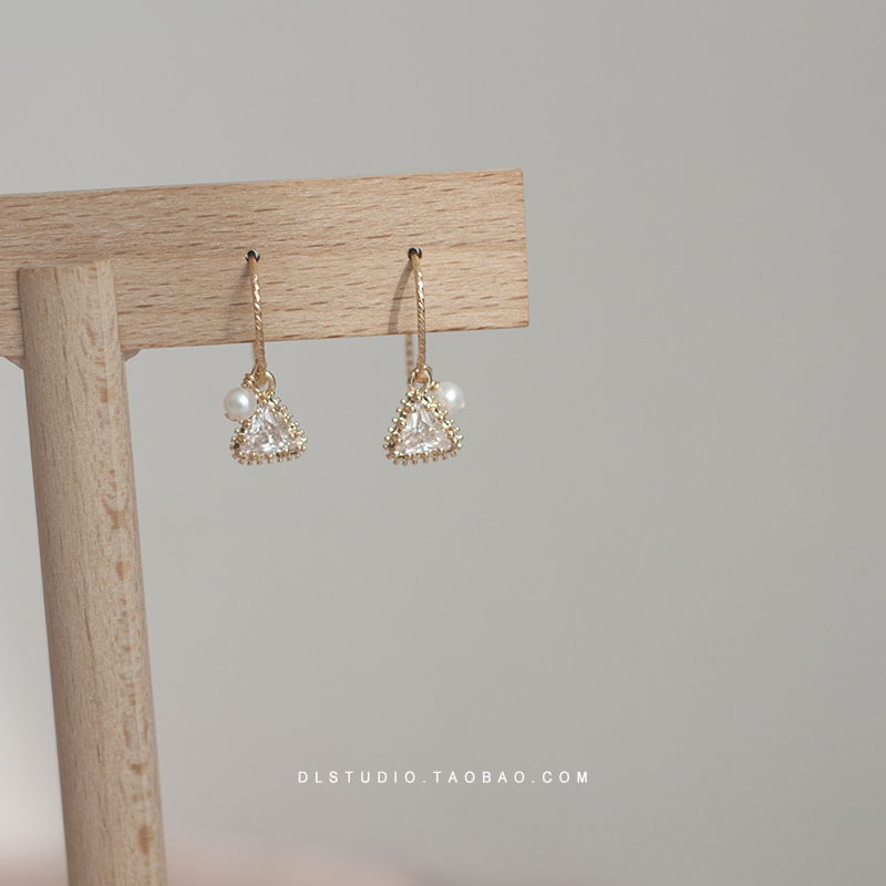 dl手工新品14k包金耳钩小巧锆石