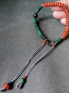 原创设计野生蚂蚁漏沉香川料南红翡翠手链-色彩复古瑰丽