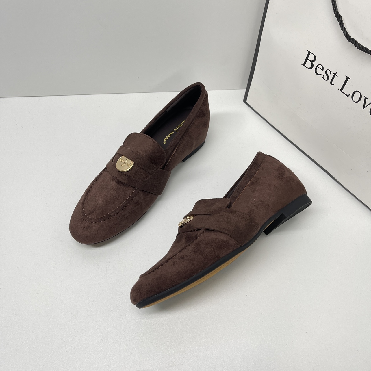 法式内增高复古绒面乐福单鞋