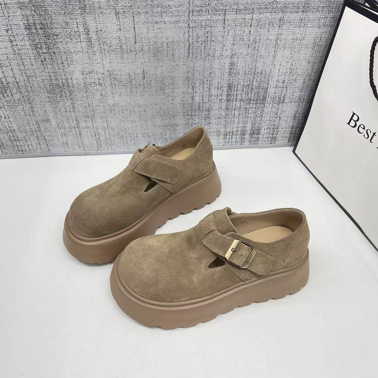 磨砂皮厚底增高勃肯鞋女2026新款女款鞋子小个子松糕乐福豆豆单鞋