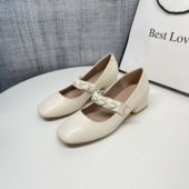 玛丽珍女鞋 浅口百搭3cm气质小皮鞋 2025软底一字扣粗跟单鞋 春季