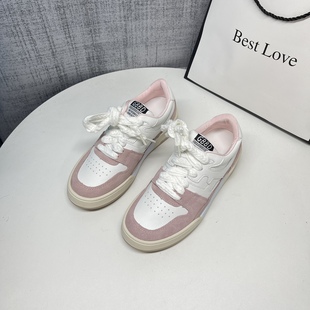 低帮德训鞋 中跟平跟休闲运动鞋 子 女2025秋款 拼色圆头厚底系带板鞋