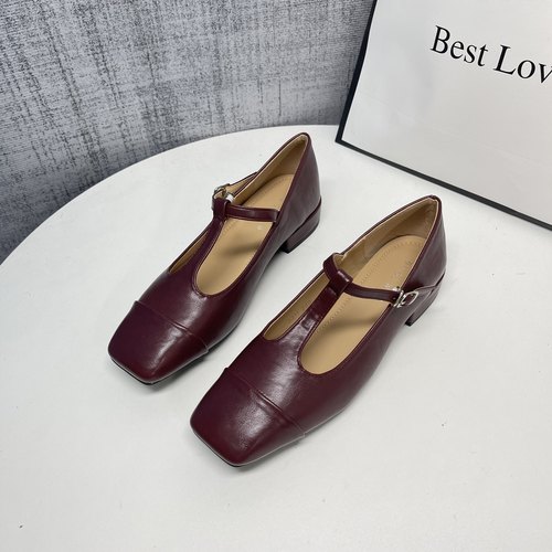 2cm粗跟复古红色玛丽珍鞋女鞋