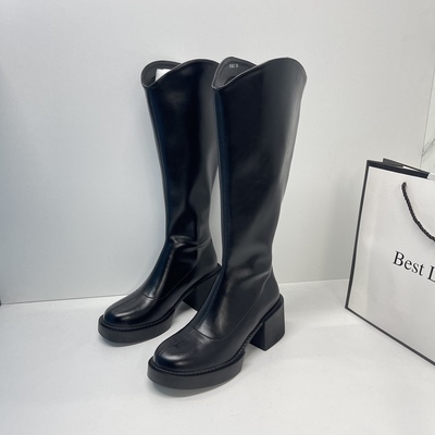 长靴女不过膝高跟厚底V口骑士靴