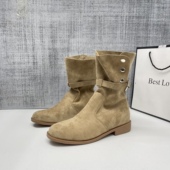 美拉德风翻折两穿西部牛仔靴女2025秋季 皮扣粗跟中筒靴马丁靴短靴