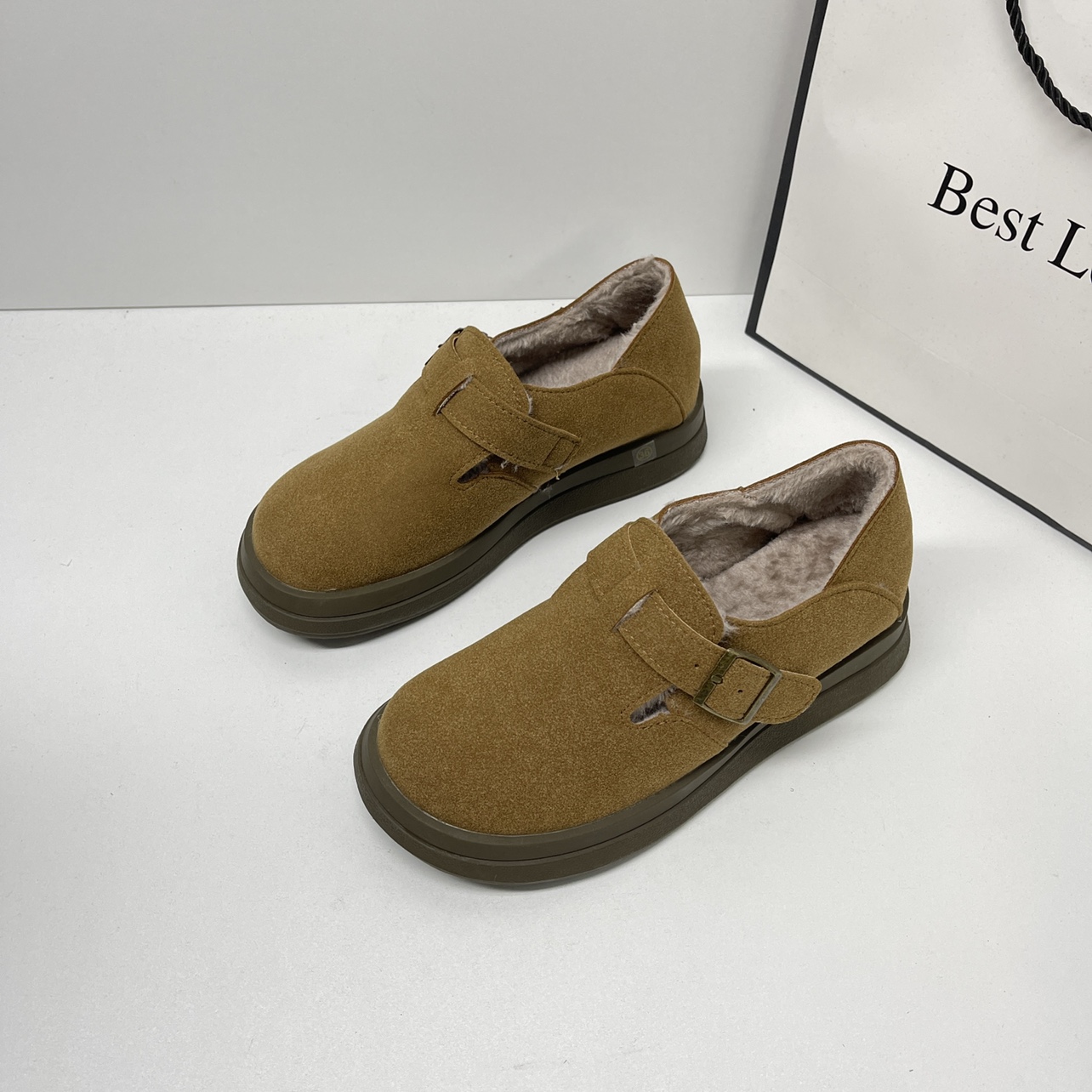 皮扣厚底加绒毛毛乐福鞋博肯鞋