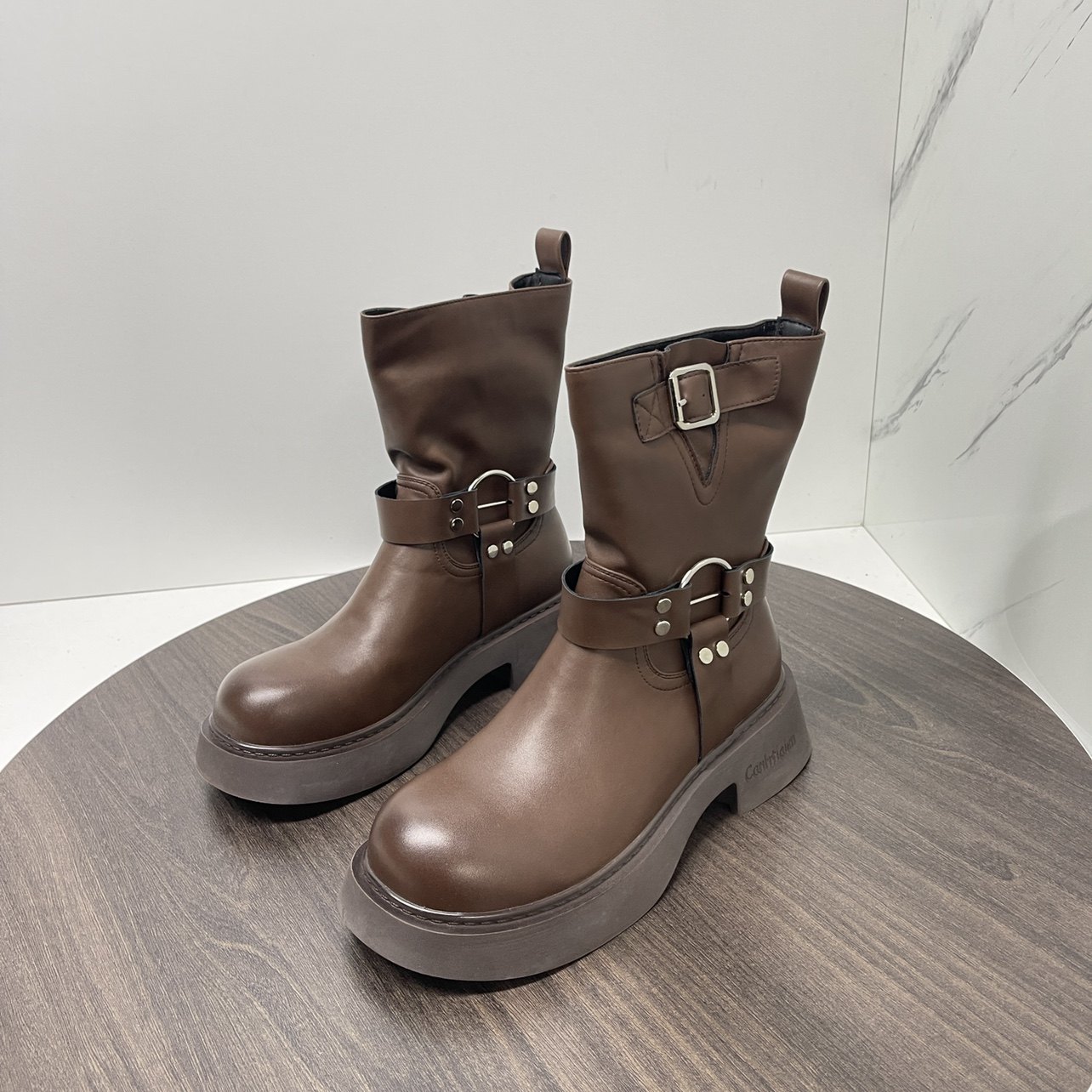 棕色西部牛仔靴2025秋季新款短靴厚底增高时尚加绒粗跟马丁靴女,女鞋,西部靴,淘宝优惠券,粉丝福利购,淘宝优惠卷