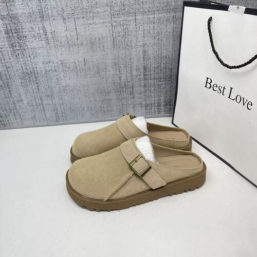 复古厚底磨砂包头勃肯半拖女鞋