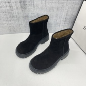 磨砂皮复古美拉德大头靴百搭休闲粗跟丑萌低帮短靴雪地靴女秋