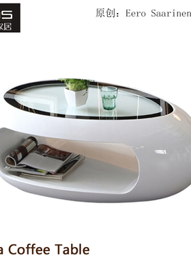 初森Lippa Coffee Table利帕咖啡桌玻璃钢圆型现代钢化玻璃茶几