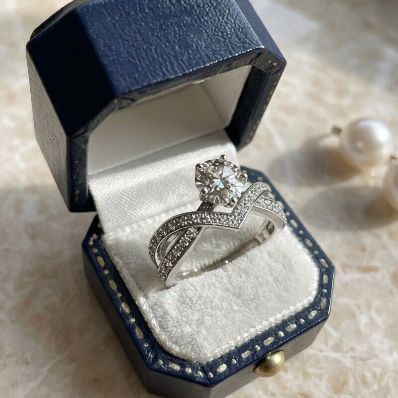 莫桑钻1克拉加冕爱翼钻戒女V字皇冠戒指订婚结婚钻戒送女友礼物
