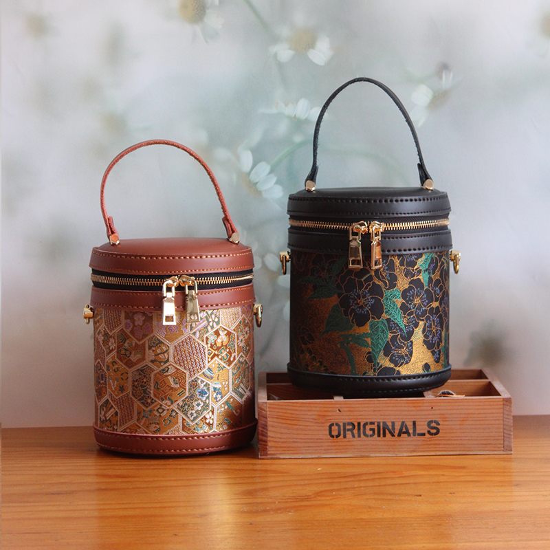 发财水桶包特钥钥手工材料包自制diy宋锦手工皮包包圆筒包新中式