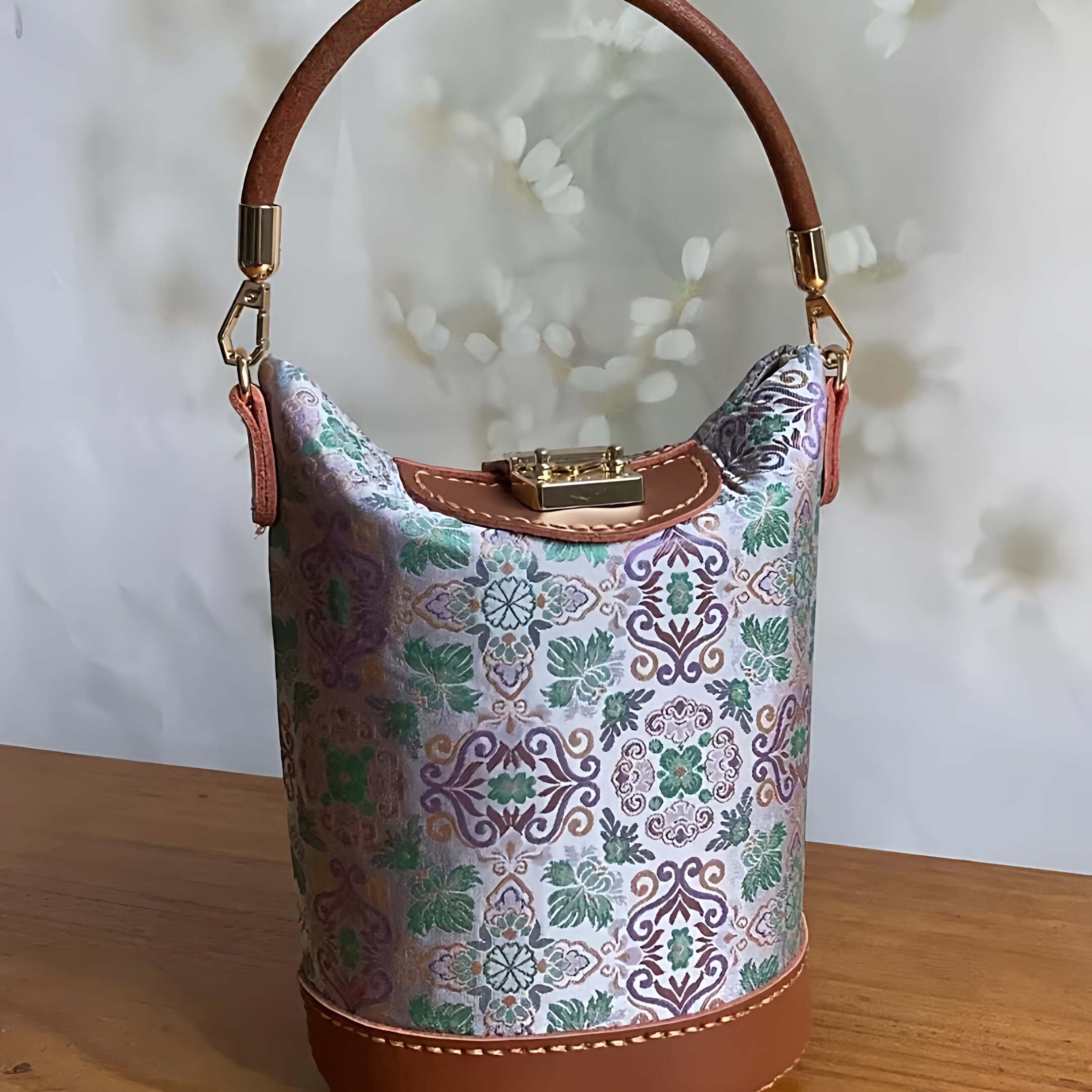 头层皮薯条包钥钥手工牛皮diy自制材料包口金包宋锦旗袍新中式