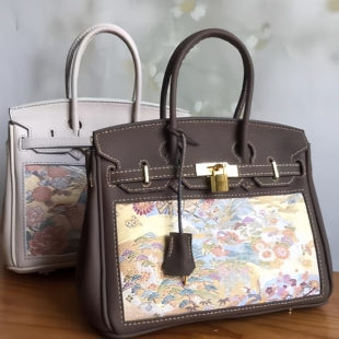 铂金包荔枝纹头层牛皮手工牛皮包diy材料桑蚕丝唐锦西镇织宋锦