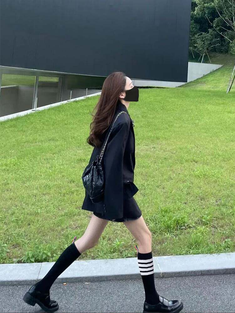 日本BM iro小腿袜女纯棉中筒潮牌瘦腿微压学院风过膝运动TB长筒袜