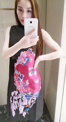 2016新款清仓SHIATZY夏姿CHEN中式重工刺绣大花拼接宽松改良旗袍