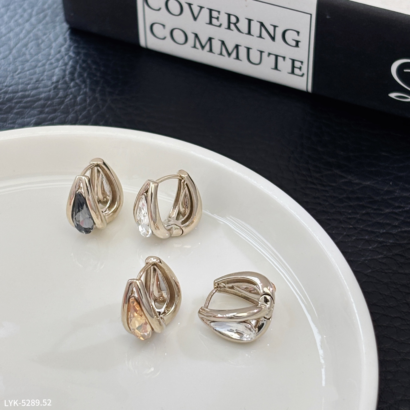 丽贝丽影爆款水滴形双面玻璃配戴耳扣耳环女时尚简约百搭耳饰