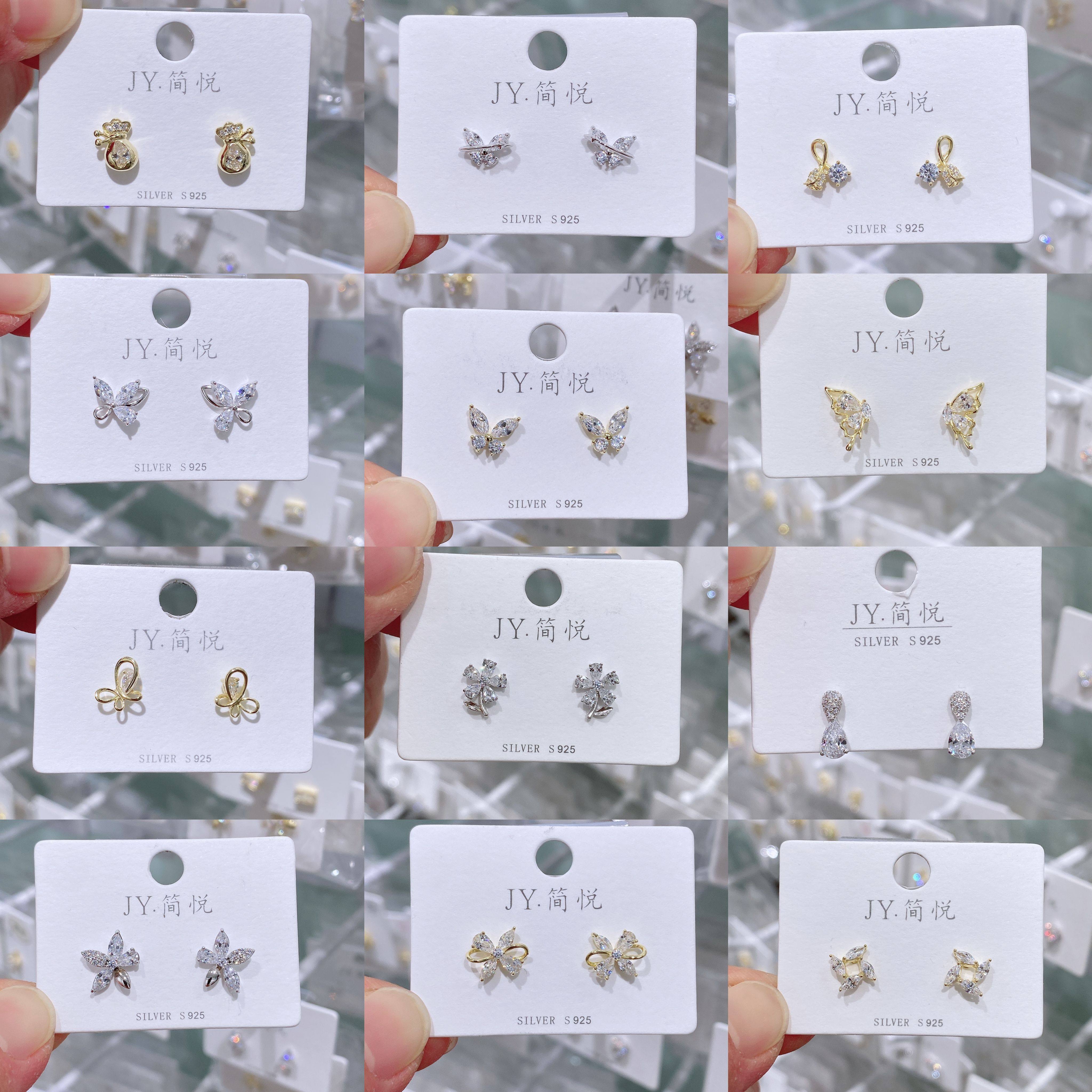 简悦银饰s925通体银气质精致甜美蝴蝶结锆石耳钉爆款简约百搭耳饰