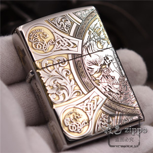 夜色zippo正品之宝煤油打火机镀铬双色精雕天启四骑士男士礼品
