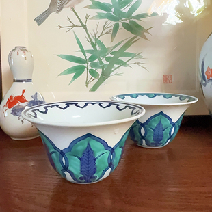 平安万珠 手作青花釉下彩绘交趾釉 敞口杯子 咖啡拉花杯绝美罕见