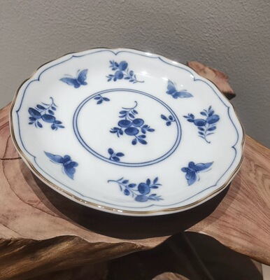 日本制 龍峰窑青花釉下彩蝴蝶画片小碟 瓷碟 壶承 茶托 杯垫