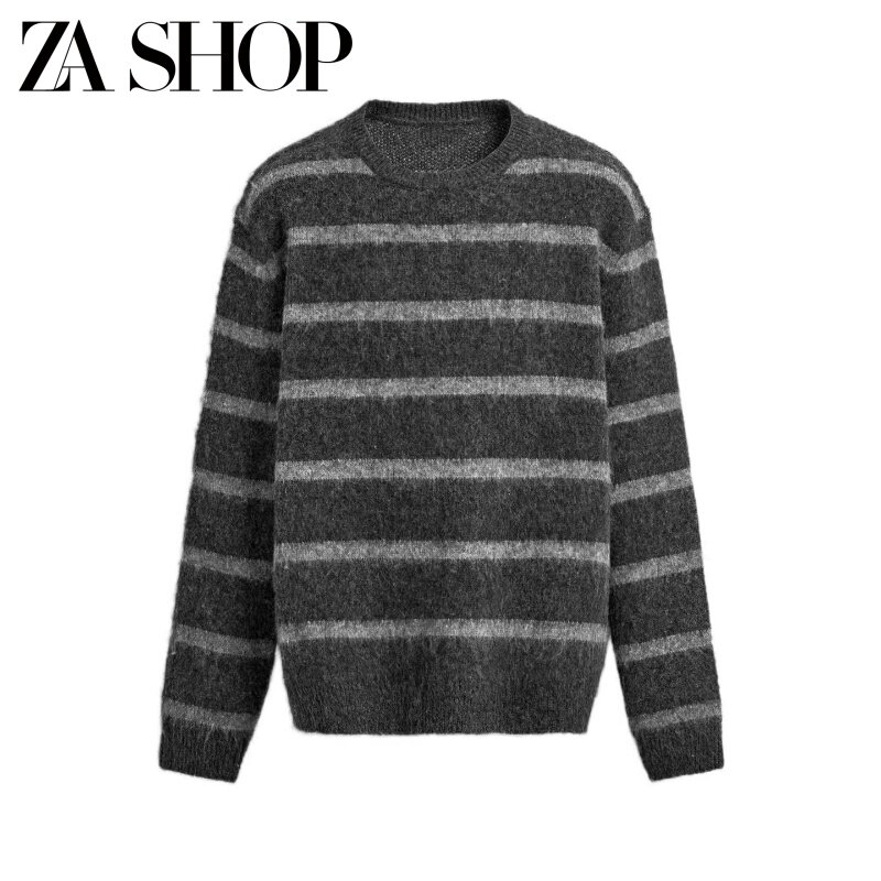 thumbnail for 2026 Spring New Men's Clothing Simple Casual Distressed Round Neck Long Sleeve Striped Sweater Long Sleeve Knitwear 9598420
