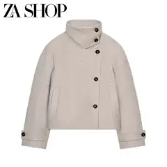 2025 Winter New Women's Long Sleeve Stand Collar Short Double-Breasted Coat 2078779 2078780