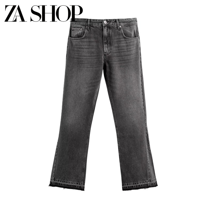 thumbnail for Summer New Men's Clothing American Style Washed Cotton Comfortable Casual Frayed Hem Long Pants Flared Jeans 0840333