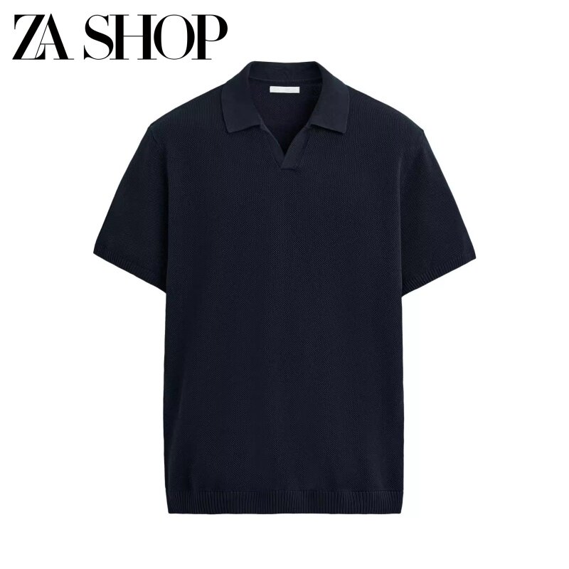 thumbnail for 2025 Spring New Men's Casual Cotton Textured Knitted Lapel Short-Sleeve Polo Shirt T-Shirt 3332405