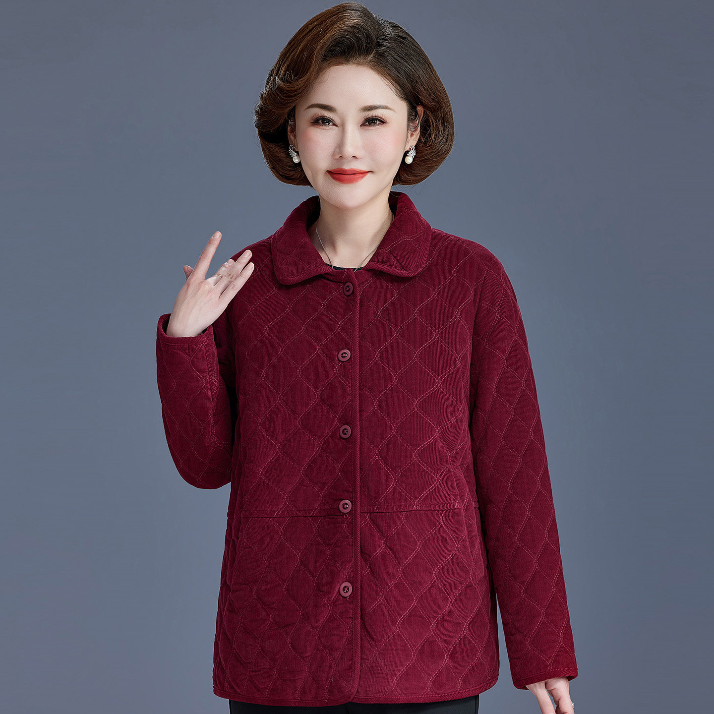 中老年妈妈薄棉宽松小棉衣老夹棉