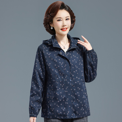 妈妈春秋装外套女纯棉印花中老年