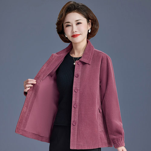 中老年人女秋外套灯芯绒妈妈上衣
