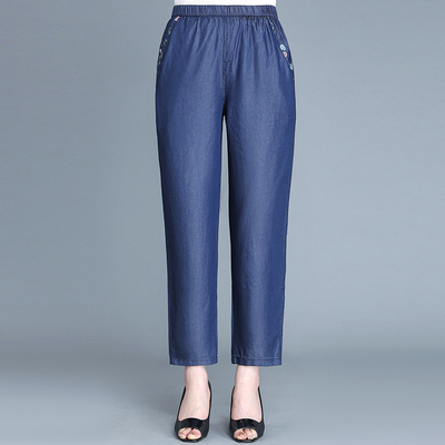 中老年牛仔裤子女装纯棉长裤