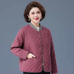 中老年妈妈春秋外套女纯棉休闲上衣时尚夹棉衣服洋气薄棉大码夹克