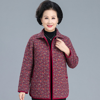 中老年女装碎花全棉宽松薄棉服
