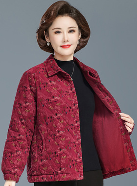 妈妈秋冬夹棉外套中老年女薄棉衣奶奶装纯棉加绒碎花上衣老人夹袄