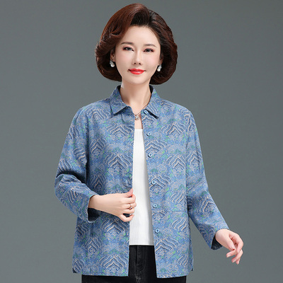 妈妈装春秋季新款衬衣薄外套全棉