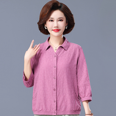 中老年七分袖短款纯棉衬衣衬衫女